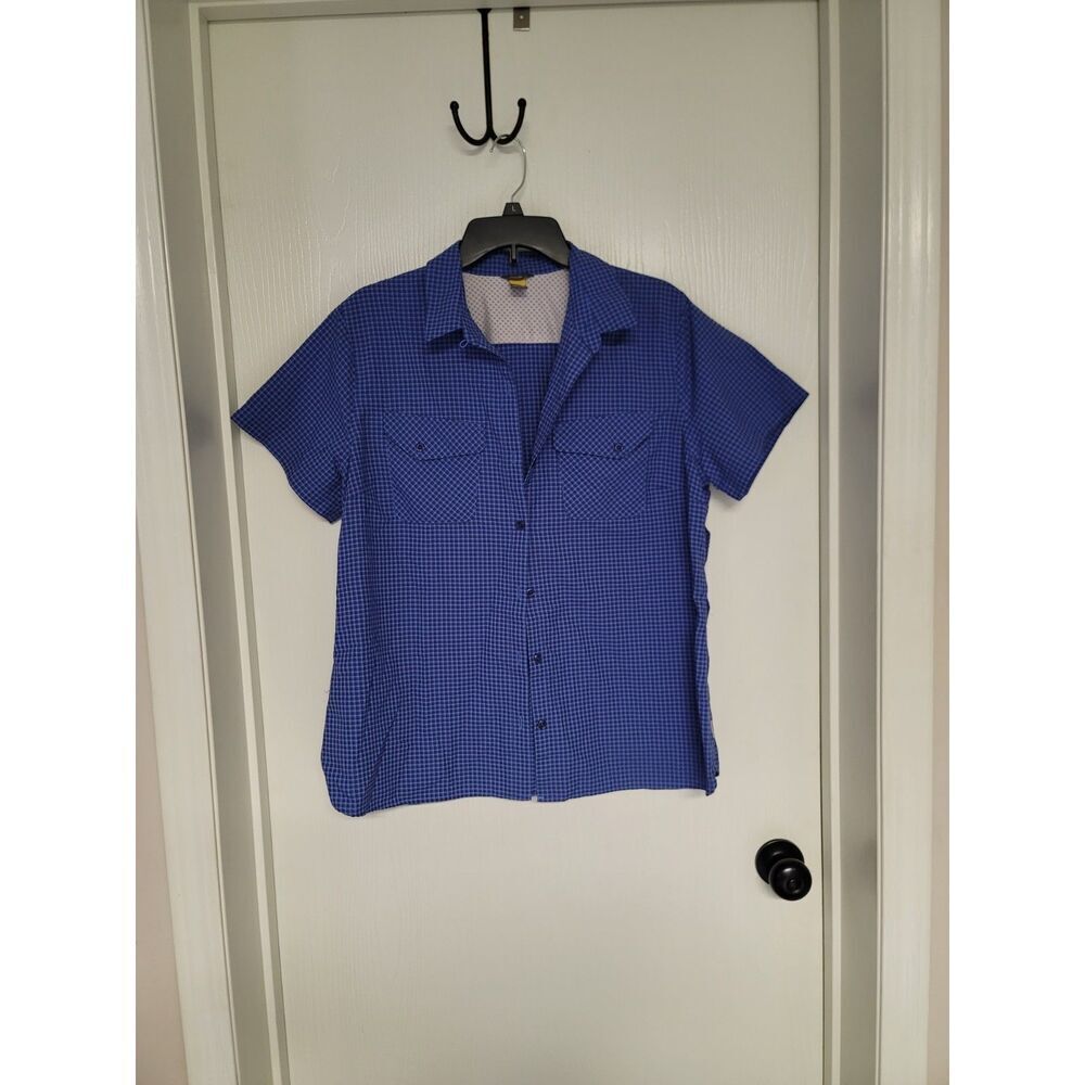 ⭐️ womens textured blue plaid eddie bauer short sleeve shirt
